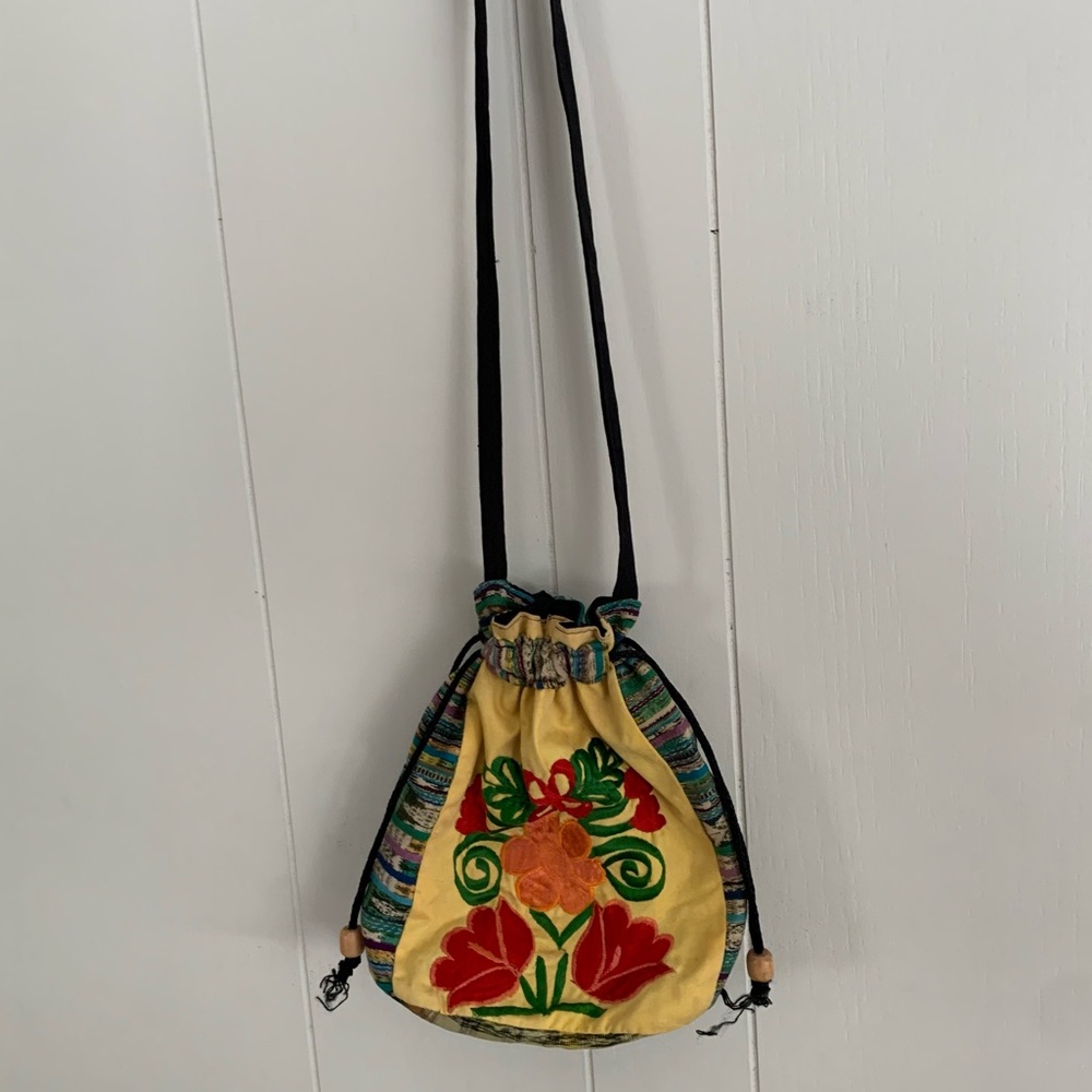 Beautiful boho floral embroidered sling pouch bag